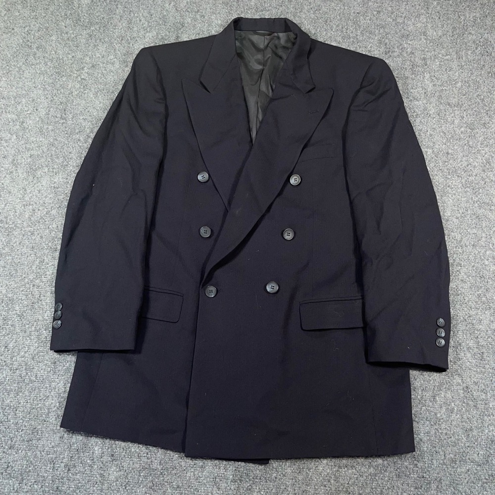 Nino Cerruti Double Breasted Blazer Men 42R Wool Peak Lapel Navy Union USA Made - Picture 2 of 12